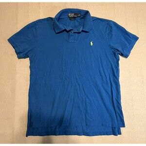 Polo Ralph Lauren Mens Polo Shirt Large Blue Short Sleeve Custom Fit Yellow Pony